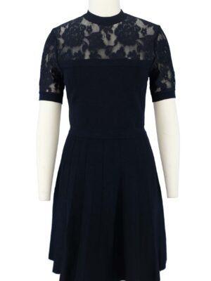 black lace paneled knit dress
