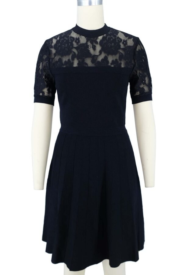 black lace paneled knit dress
