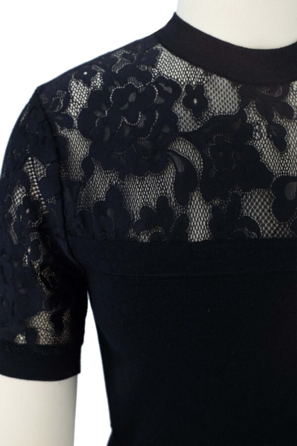 black lace paneled knit dress