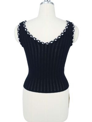 black v neck knitted vest with contrast braid trim