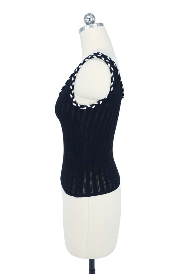 black v neck knitted vest with contrast braid trim
