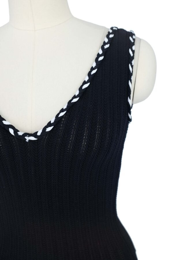 black v neck knitted vest with contrast braid trim