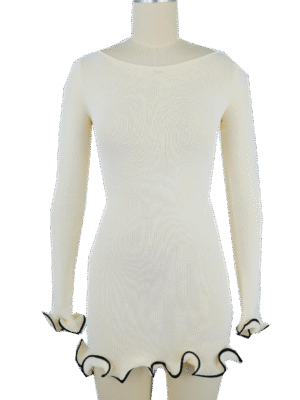 cream contrast ruffle trim knitted dress