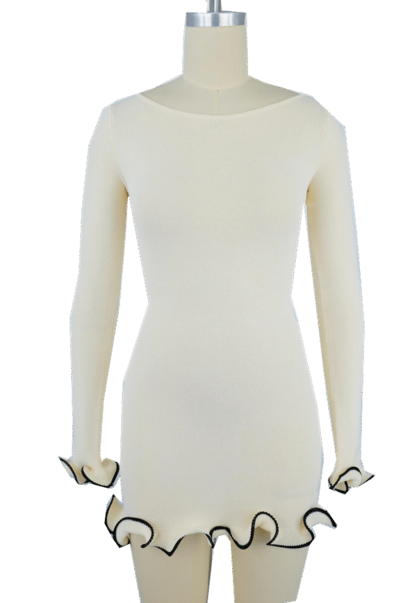cream contrast ruffle trim knitted dress