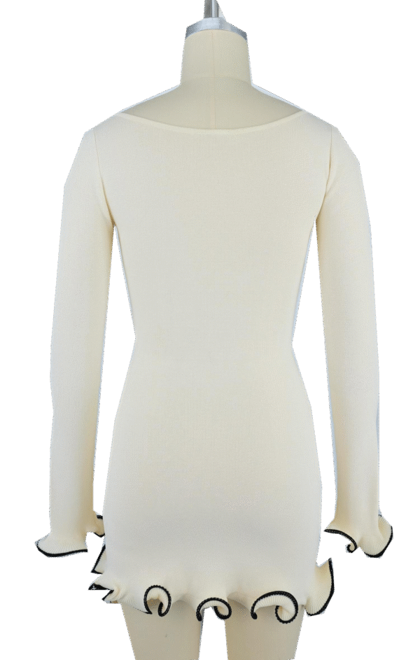 cream contrast ruffle trim knitted dress