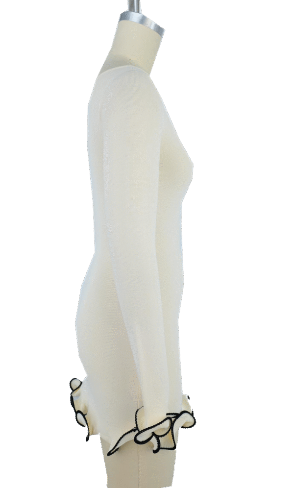 cream contrast ruffle trim knitted dress