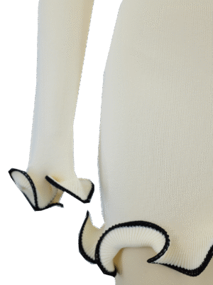 cream contrast ruffle trim knitted dress