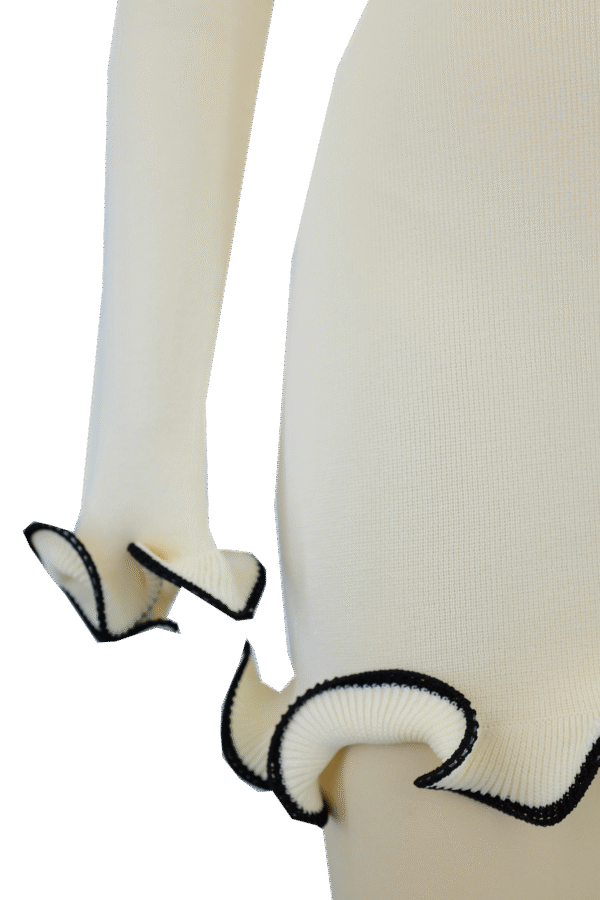 cream contrast ruffle trim knitted dress