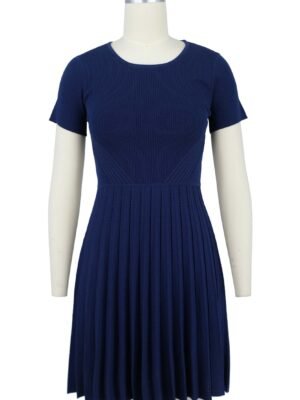 navy blue pleated knitted dress