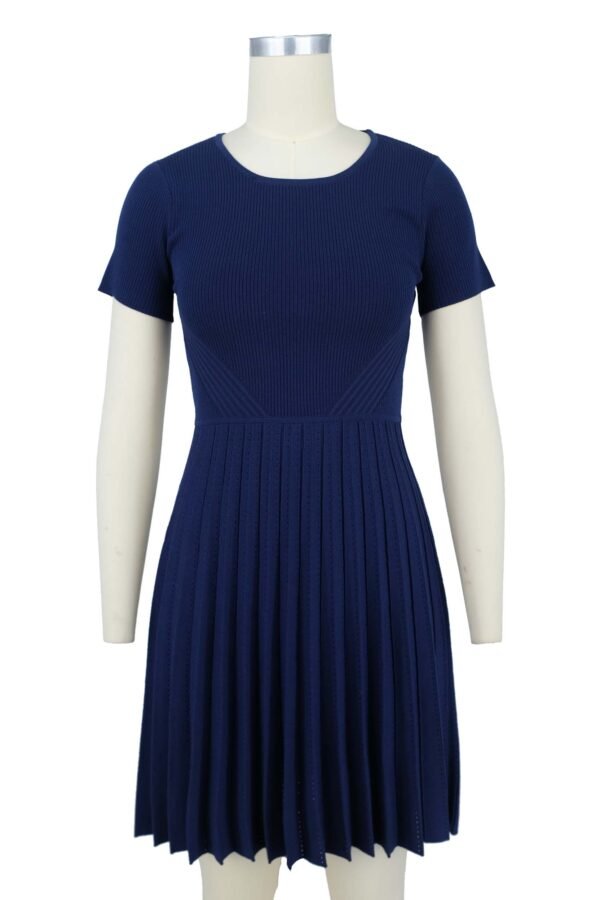 navy blue pleated knitted dress