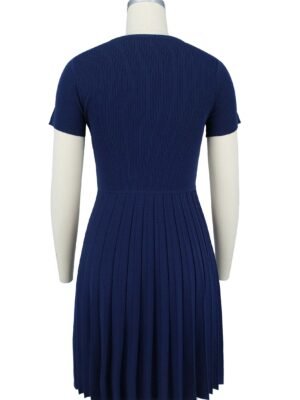 navy blue pleated knitted dress
