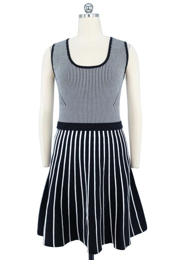 black and white striped sleeveless knitted dress