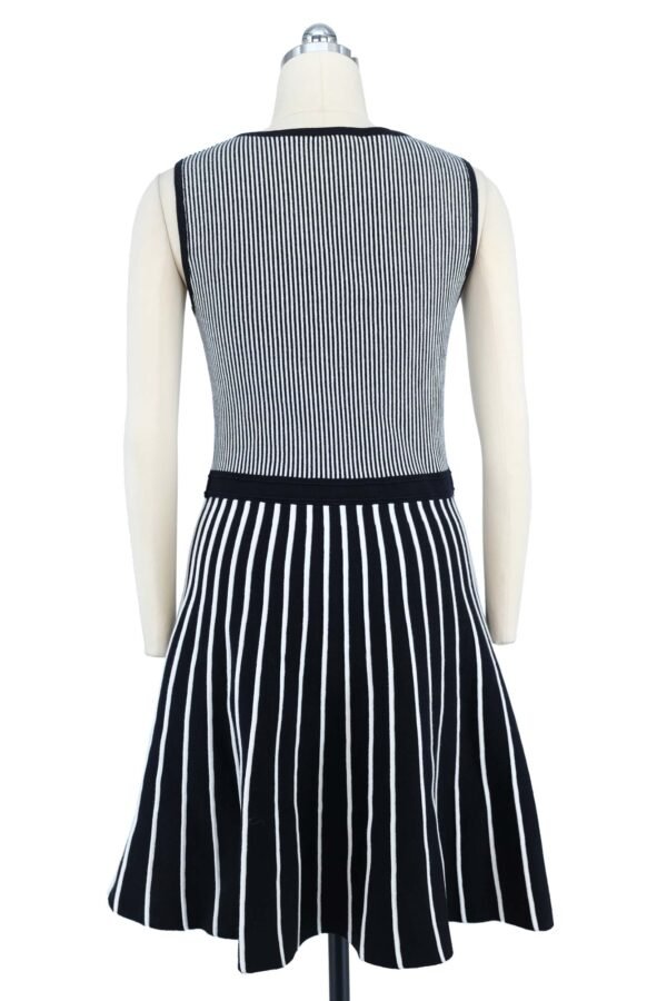 black and white striped sleeveless knitted dress