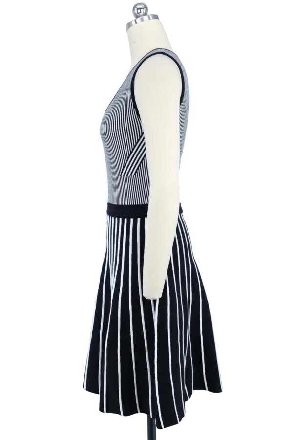 black and white striped sleeveless knitted dress