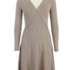 beige ribbed v neck knitted dress