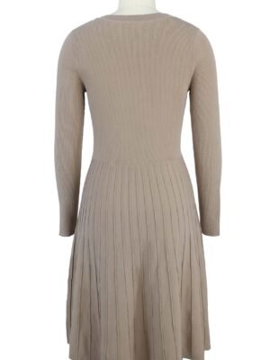 beige ribbed v neck knitted dress