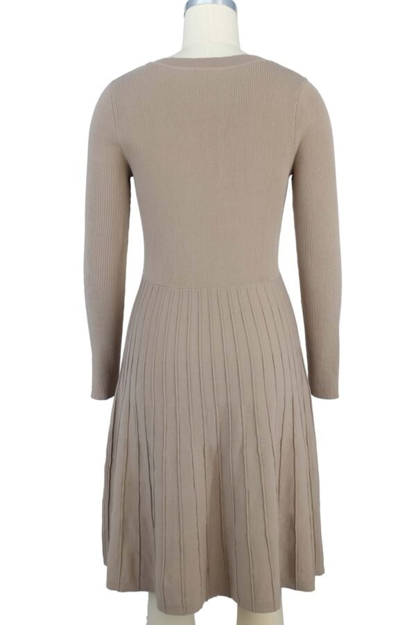 beige ribbed v neck knitted dress