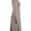 beige ribbed v neck knitted dress