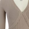 beige ribbed v neck knitted dress