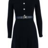 black knitted dress with heart buckle belt