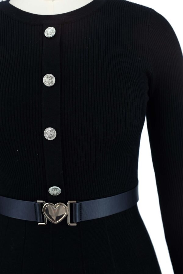 black knitted dress with heart buckle belt