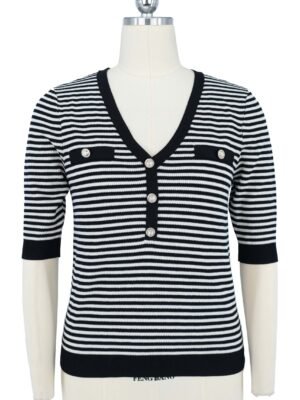 black & white striped knitted pullover