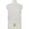 beige and white woven pattern sleeveless knitted vest