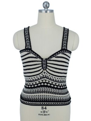 black and white striped crochet knitted camisole