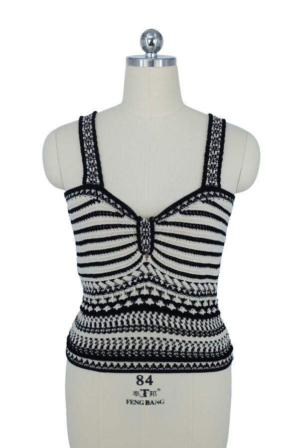 black and white striped crochet knitted camisole