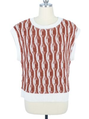 brown and white wavy pattern sleeveless knitted vest