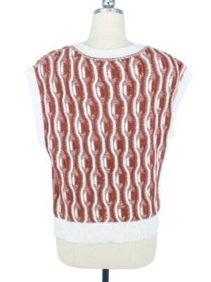 brown and white wavy pattern sleeveless knitted vest