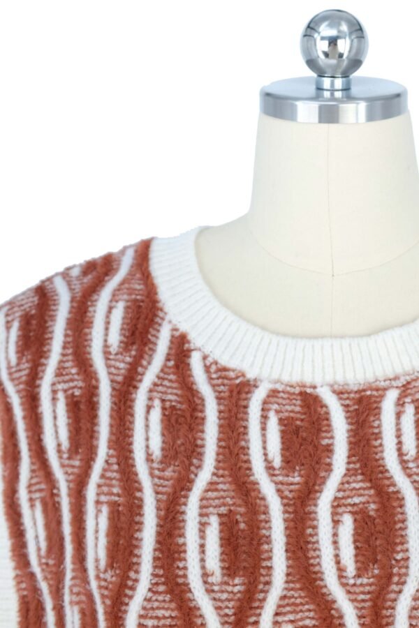 brown and white wavy pattern sleeveless knitted vest